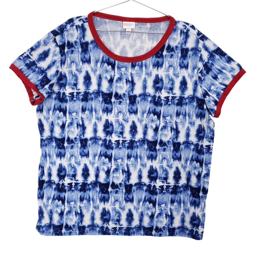 Lularoe T Shirt Womens 3XL Blue White Tie Dye Short Sleeve Casual Ringer Tee Top